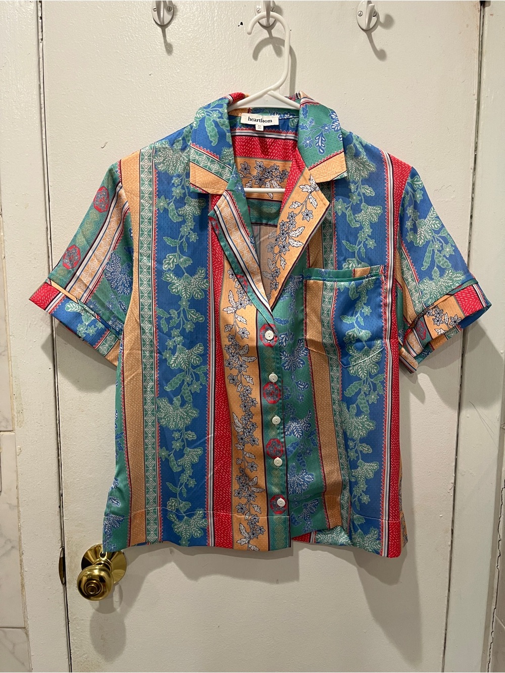 Heartloom Multicolor Floral Stripe Camp Shirt - Blue, Red, Green, Peach